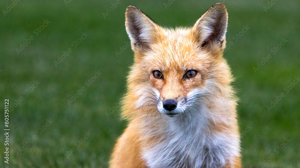 Fototapeta premium A close up of a red fox on the grass
