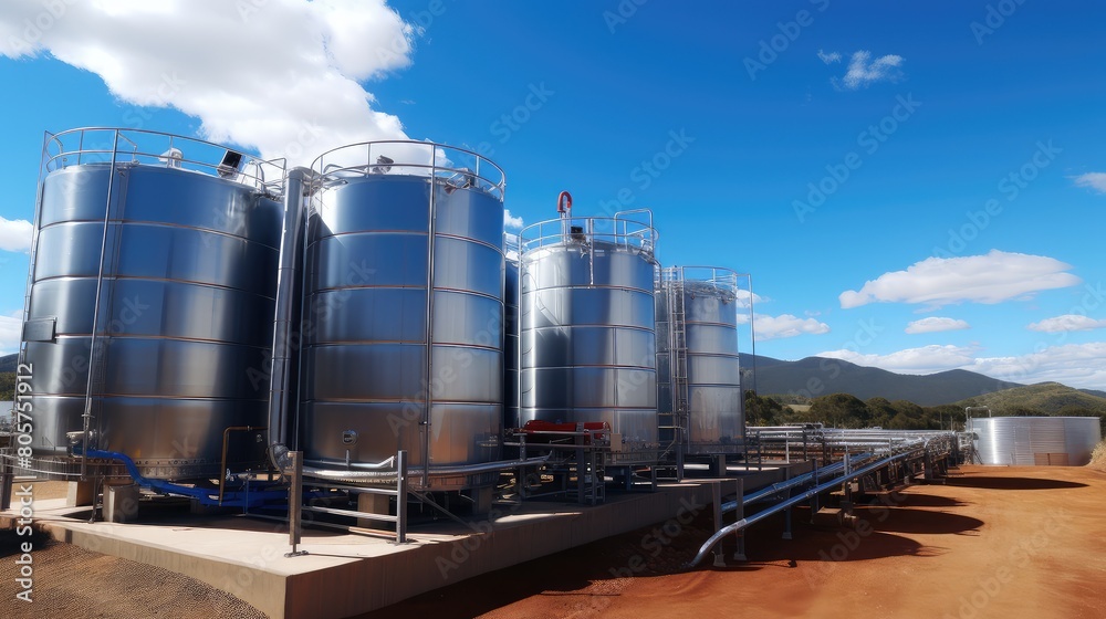 Obraz premium These steel tanks blend into the landscape, blending function with aesthetics