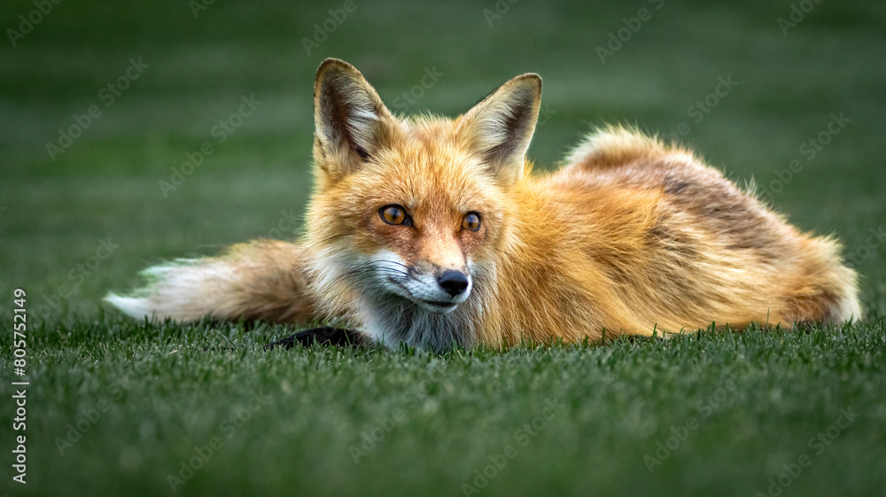 A close up of a red fox on the grass A close up of a red fox on the grass
