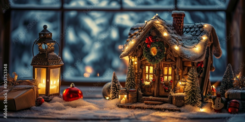 Fototapeta premium Christmas holiday decor fairytale decorative decoration small house