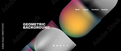 A skyinspired geometric background featuring a rainbow of colors on a black background with elements of astronomical objects and lens flare