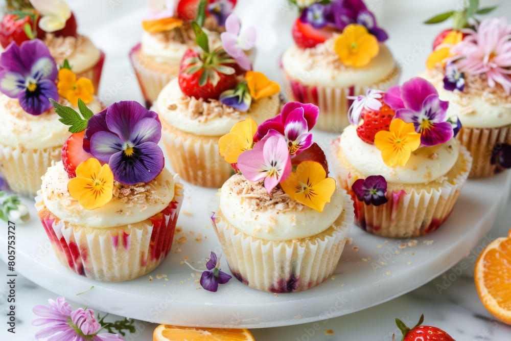 cupcakes adorned with colorful fruit