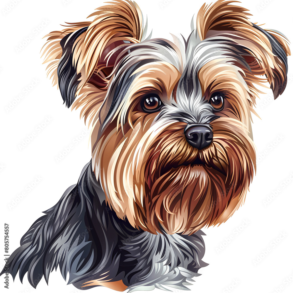 Clipart illustration of a yorkshire terrier dog breed on a white background. Suitable for crafting and digital design projects.[A-0004]