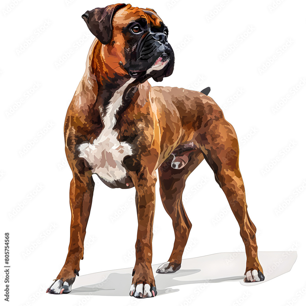 Clipart illustration of a boxer dog breed on a white background. Suitable for crafting and digital design projects.[A-0003]