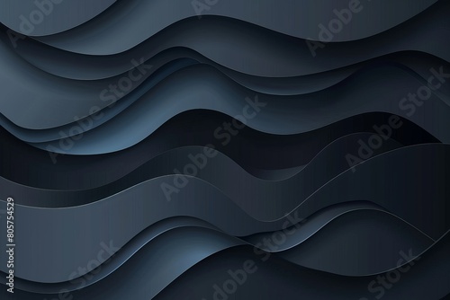 Dark blue-gray paper waves abstract banner design. Elegant wavy vector background