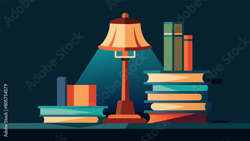 The soft glow of a lamp illuminates the worn pages of wellloved books making you feel right at home in this bookstore sanctuary.. Vector illustration