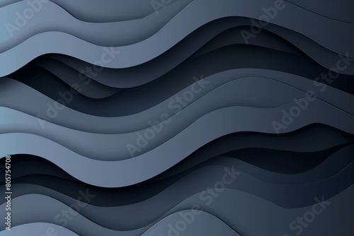 Dark blue-gray paper waves abstract banner design. Elegant wavy vector background