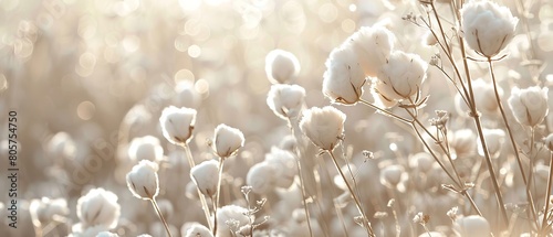 A close shot of cotton looking grass with a blurry sunset view or a evening shot for text or product advertisement backdrop, Generative AI.