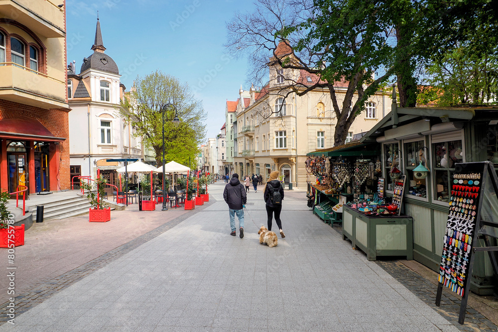 Naklejka premium Sopot, a city in Poland on the Baltic Sea, is a seaside resort and health resort, famous for the Sopot Festival song festival. The city has the longest wooden pier in Europe.