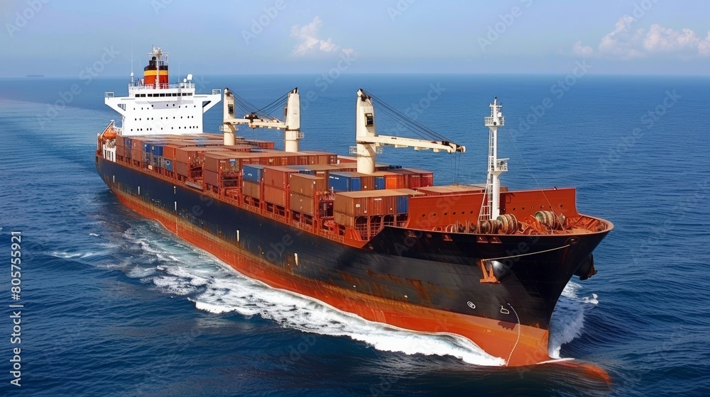 Fototapeta premium Large Container Ship Cruising on Calm Ocean Waters