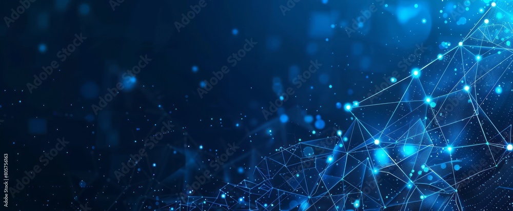 Blue background with glowing lines and geometric shapes for technology concept Blue background with glowing lines and geometric shapes for technology concept