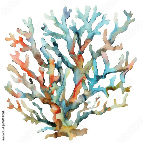 Staghorn coral ,illustration watercolor isolate on white background flat design