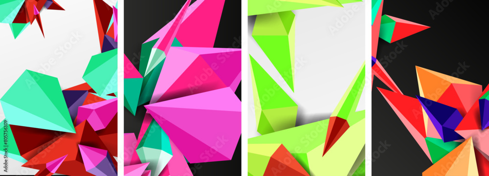 A creative arts collage featuring four different colored triangles in magenta, tints and shades, on a black background. The composition showcases symmetry, patterns, and a modern artistic flair A creative arts collage featuring four different colored triangles in magenta, tints and shades, on a black background. The composition showcases symmetry, patterns, and a modern artistic flair