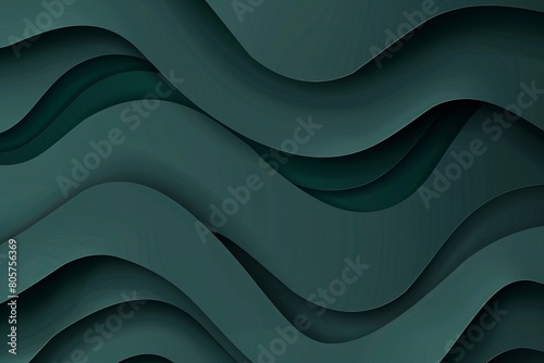 Dark celadon paper waves abstract banner design. Elegant wavy vector background