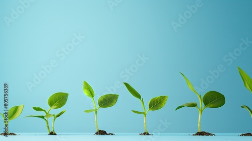 Illustration of financial growth with a group of little growing sprouts with a big space and nature backdrop for text or product advertisement, Generative AI. © Electro Unicorn