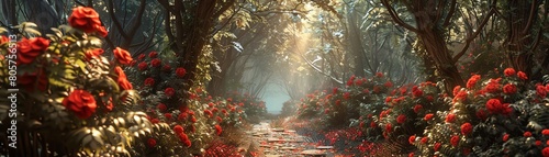 Floral fantasy in 3D, showcasing futuristic designs and magical colors in an enchanting garden setting