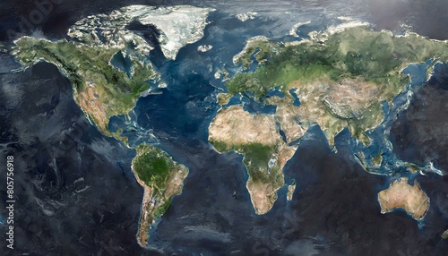 World map, Earth flat view from space. Physical map on global satellite photo