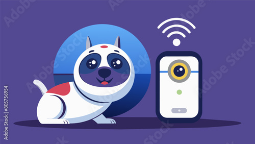 A stateoftheart pet cam that can be controlled via your smartphone allowing you to check on your pet at any time of the night.. Vector illustration