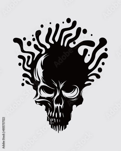Skullhead with liquid effect illustration vector clip art stamp silhouette isolated t shirt design clothing ink tattoo editable