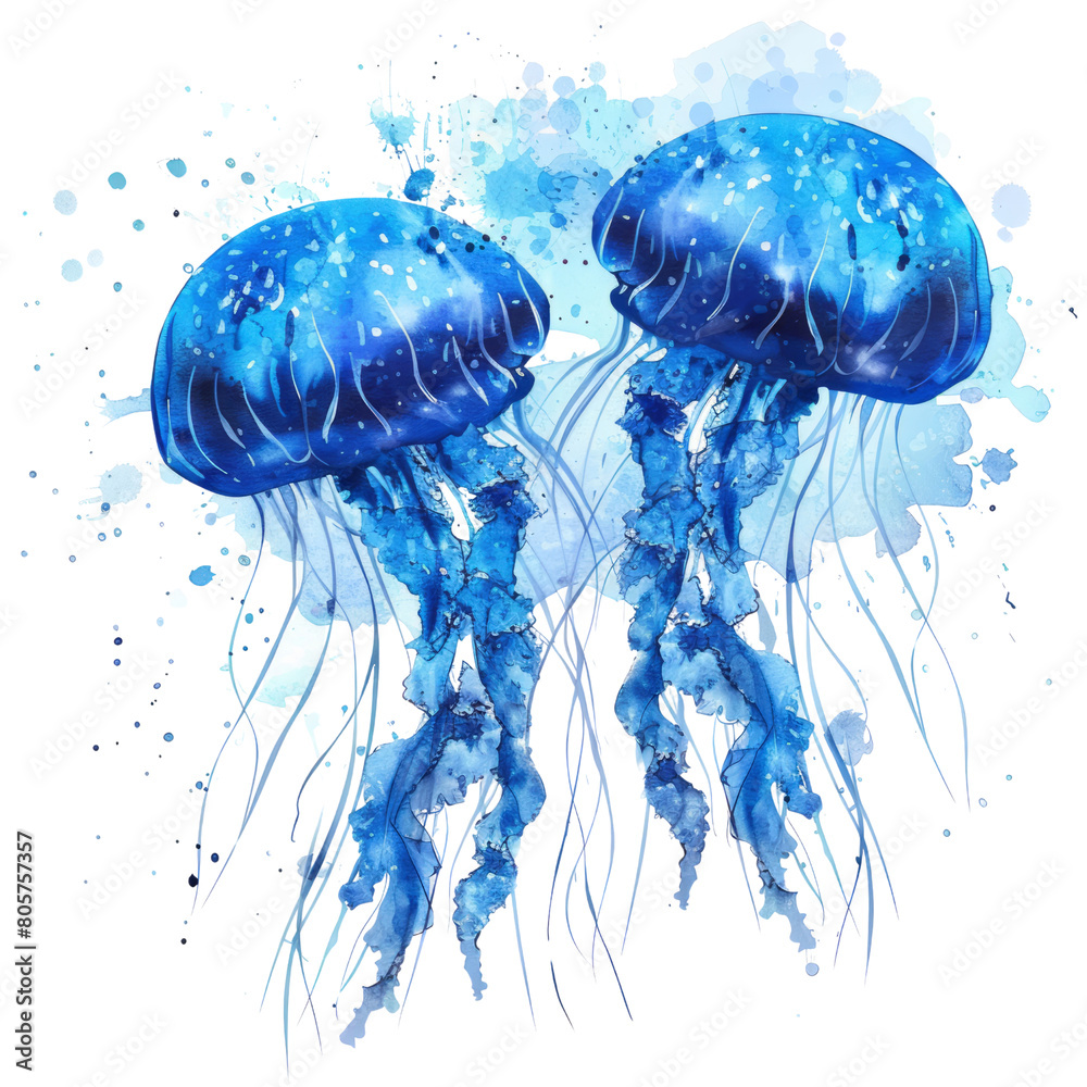 Upside-down jellyfish ,illustration watercolor Upside-down jellyfish ,illustration watercolor