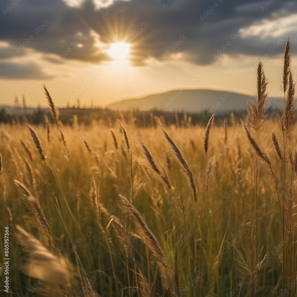 Golden Hour Glow over Serene Grassland Hills at Sunset Golden Hour Glow over Serene Grassland Hills at Sunset