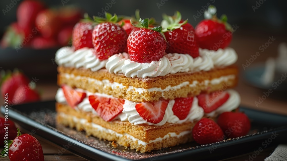 Strawberry shortcake with whipped cream layers Strawberry shortcake with whipped cream layers
