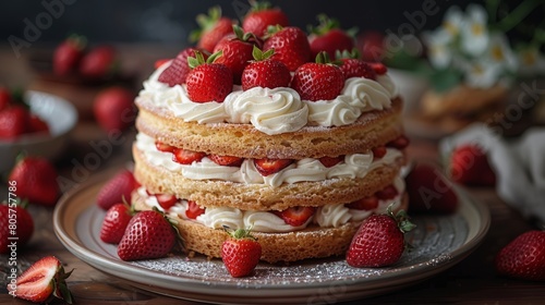 Strawberry shortcake with whipped cream layers