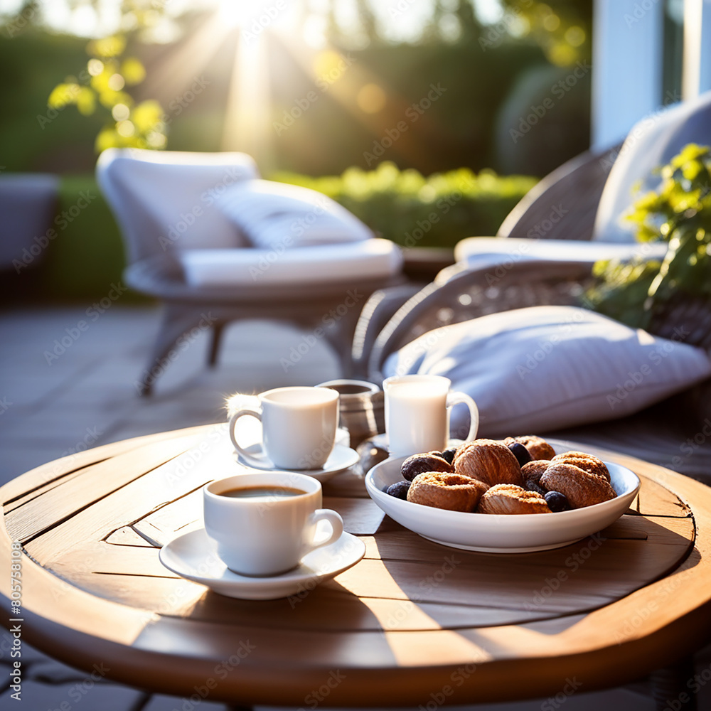 Fototapeta premium Morning Magic: Breakfast Delicacies in the Outdoor Haven