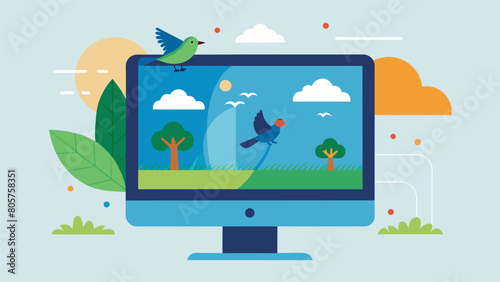 A sophisticated monitor that replicates the natural climate for birds adjusting temperature humidity and airflow for their optimal comfort.. Vector illustration
