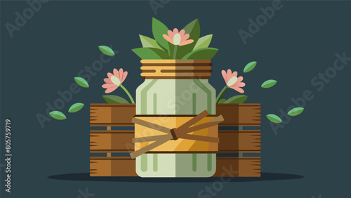 A rustic cash wrap made from reclaimed wood complete with a jar of fresh flowers.. Vector illustration