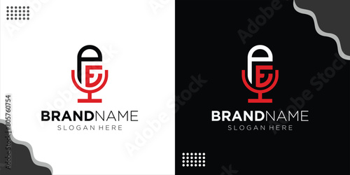 creative logo of initial letter PE and music microphone, Elegant music sound logo suitable for business and music events, design inspiration, vector