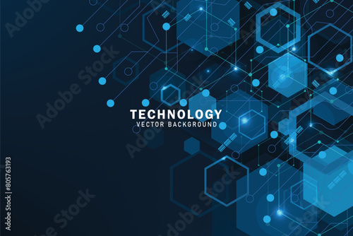 Abstract Blue hexagons technology background