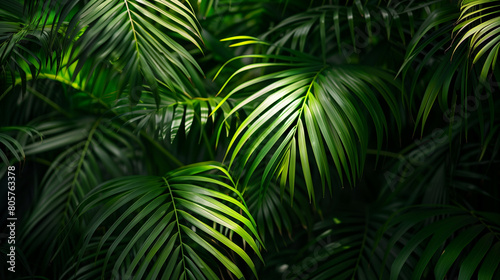 A close-up photograph captures the lush greenery of palm fronds or grasses in a tropical garden  showcasing their intricate details and vibrant colors. The image evokes a sense of tranquility and sere