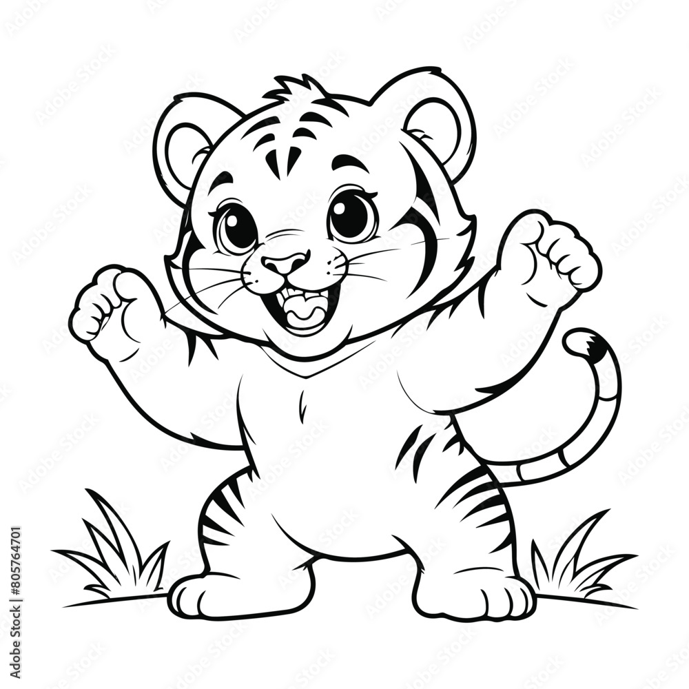 Hand sketch baby tiger standing line art vector illustration Hand sketch baby tiger standing line art vector illustration