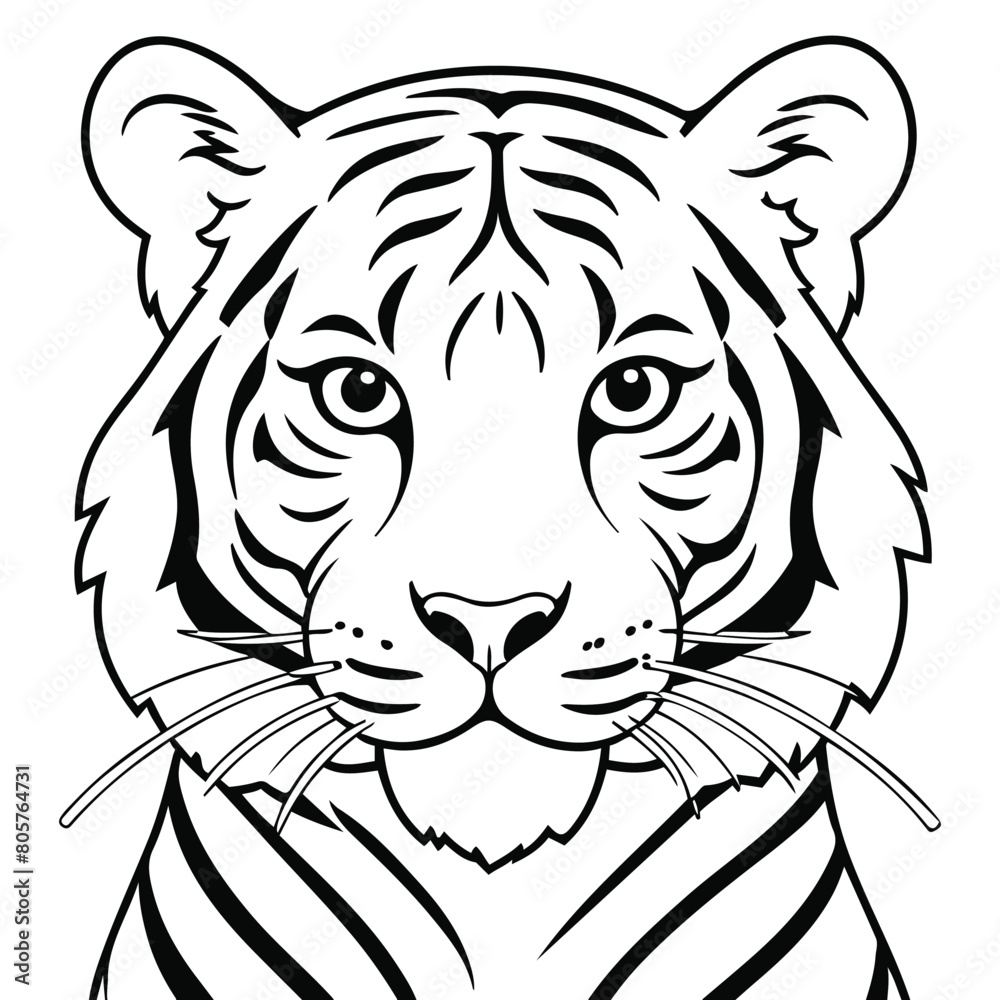 Hand sketch tiger front facing line art vector illustration Hand sketch tiger front facing line art vector illustration