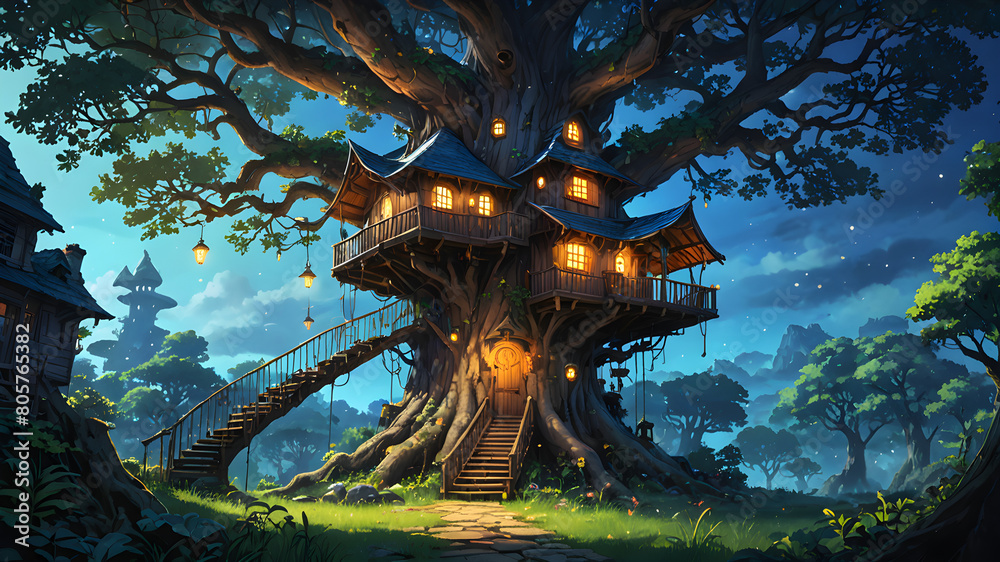 Fototapeta premium Explore the Mystery of A Wizard's Enormous, Scary Oak Tree House