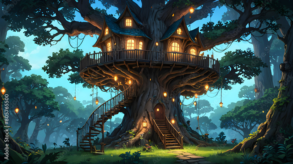 Fototapeta premium Explore the Mystery of A Wizard's Enormous, Scary Oak Tree House