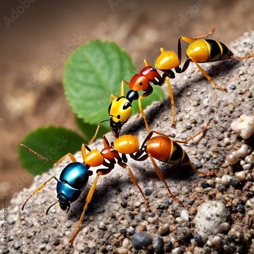 A colorful ants roaming for foods