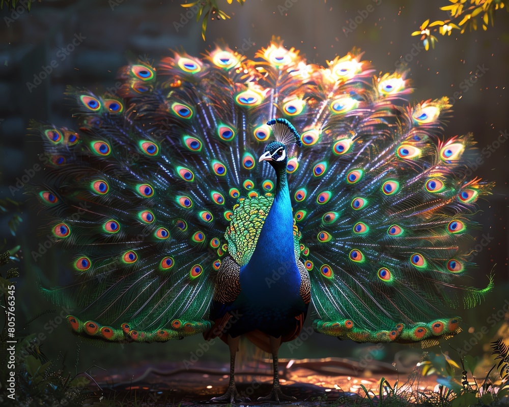 Obraz premium A stunning photograph of a peacock in full plumage