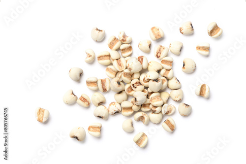 Flat lay of Job's tears ( Adlay millet) seeds isolated on white background. Clipping path