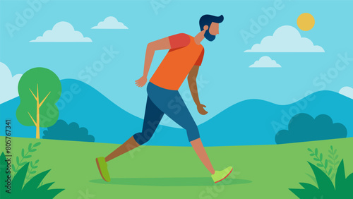 A runner taking a break from the pavement to walk foot on the grass feeling the release of tension in their feet and the fresh air on their skin..