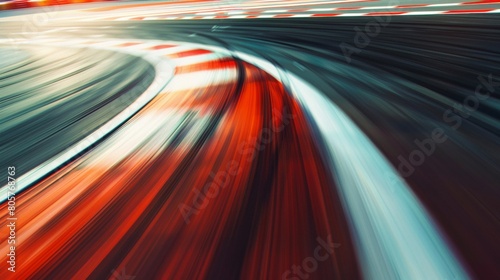 Dynamic image of blurred motion lines on a racetrack creating a sense of high speed