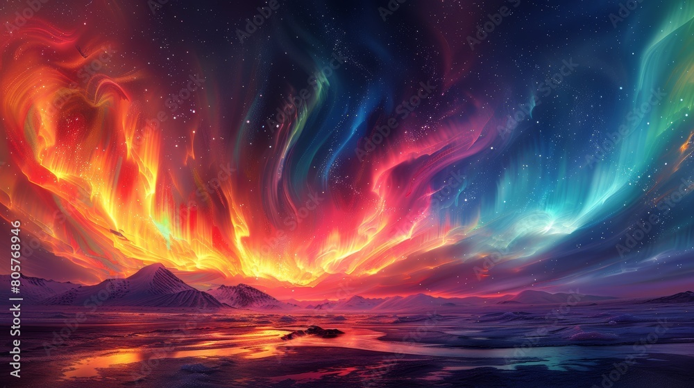 A spectacular display of northern lights made entirely of swirling candy colors, beautiful
