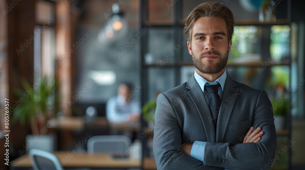 Portrait of confident businessman with arms crossed looking at camera in office Portrait of confident businessman with arms crossed looking at camera in office