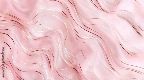 An elegant pattern of wavy, rose gold lines dancing across a blush pink background, their delicate movement evoking the gentle sway of silk in a breeze, symbolizing grace and femininity.