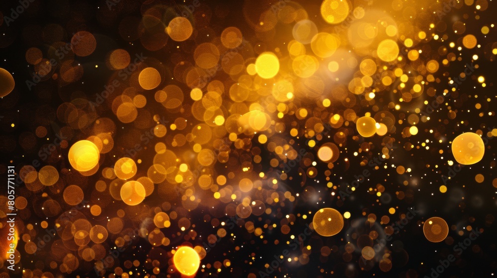 A background of falling gold light particles, with blurred lights and bokeh effects. The background is a dark black color. A background of falling gold light particles, with blurred lights and bokeh effects. The background is a dark black color.