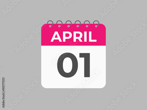 April 1 calendar reminder. 1 April  daily calendar icon template. Calendar 1 April  icon Design template. Vector illustration
