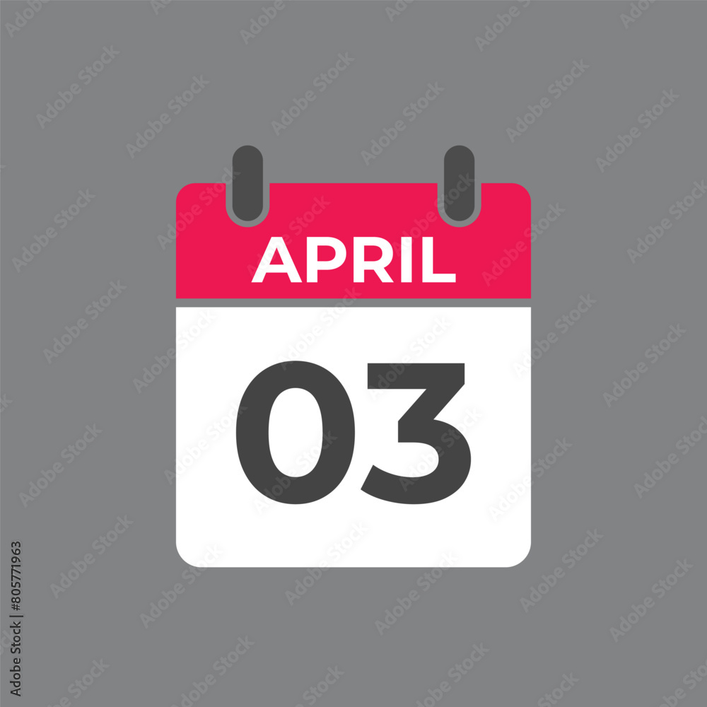 April 3 calendar reminder. 3 April daily calendar icon template. Calendar 3 April icon Design template. Vector illustration
