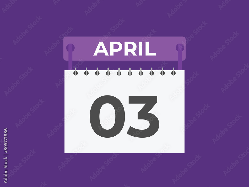 April 3 calendar reminder. 3 April daily calendar icon template. Calendar 3 April icon Design template. Vector illustration
April 3 calendar reminder. 3 April daily calendar icon template. Calendar 3 April icon Design template. Vector illustration
