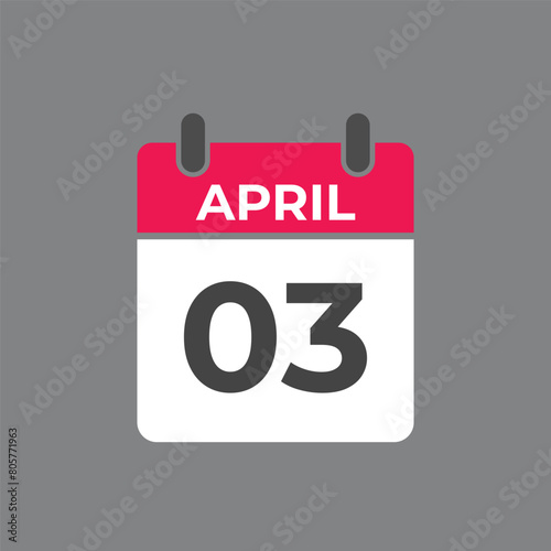 April 3 calendar reminder. 3 April daily calendar icon template. Calendar 3 April icon Design template. Vector illustration

